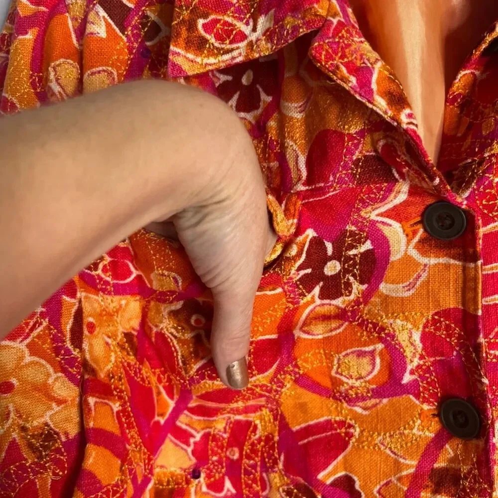 Coldwater Creek Linen‎ Blend Orange Abstract Embroidered Blazer Jacket Size XL - Picture 7 of 10